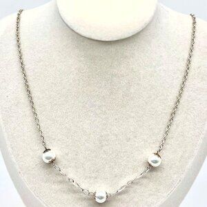 Faux Pearl Necklace Silver Tone Chain 18 Inch